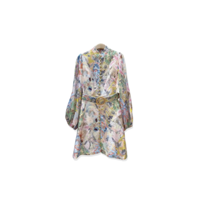 ZIMMERMANN ILLUSTRATION LINEN MINI DRESS WITH BELT